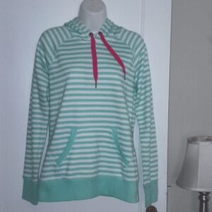 Women's size small Tek Gear Turquoise and white striped hooded sweatshirt.